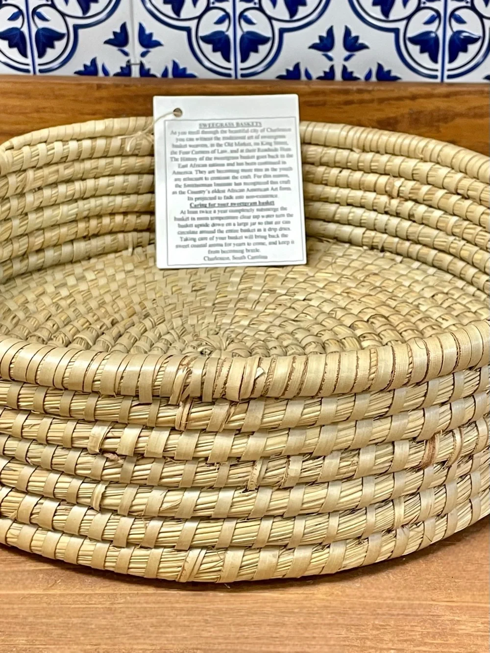 Vtg Handwoven Basket Bundle of 2 Sweetgrass Geometric Star Folk Art Boho Deco